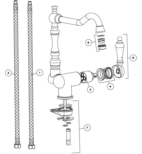 Gessi Tradizione Kitchen Sink Mixer Tap 08747 Spare Parts